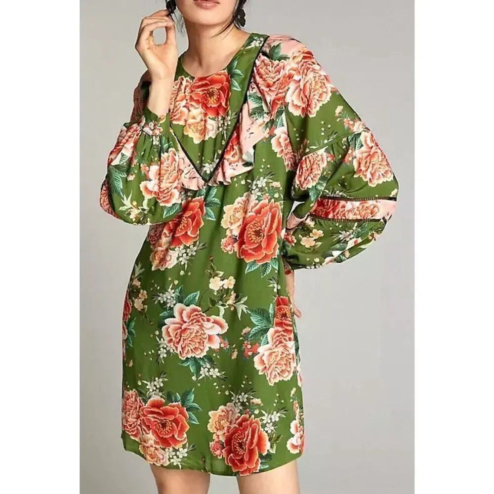 Anthropologie NWT Farm Rio Floral Shift Dress Elinor Green Tunic Style Size XS